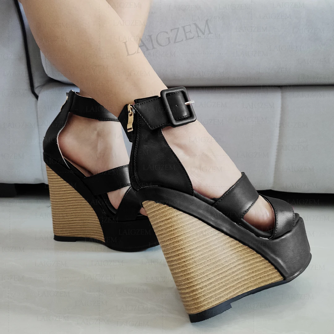 DOHBANER Women Sandals Platform Wedges Open Toe Height Increasing Pumps Summer Ladies Zip Up Shoes Woman Big Size 41 43 45 50 52