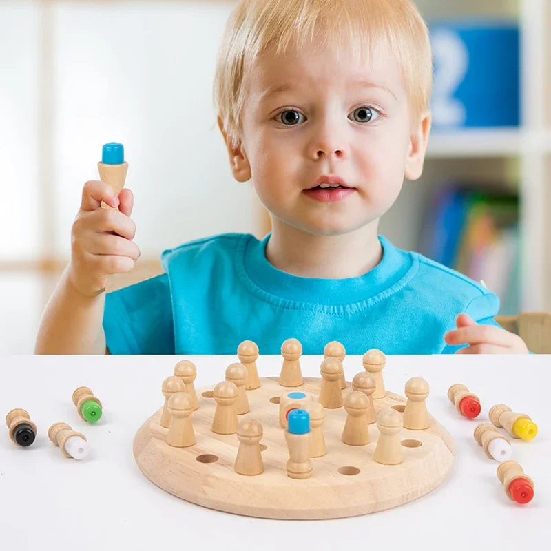 Kids Wooden Memory Match Stick Chess Game Fun Block Board Game Educational Color Cognitive Ability Toy For Children