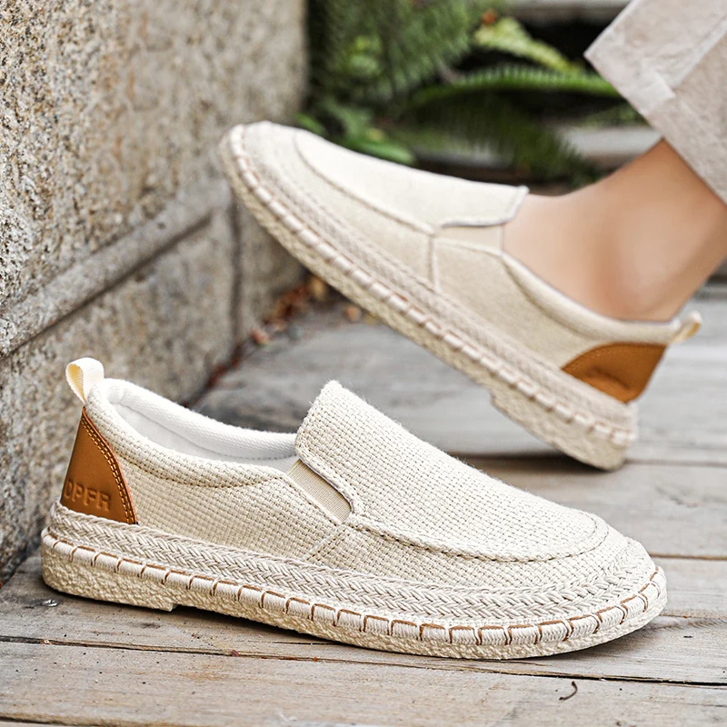 2026 New Summer Men Shoes, Slip On Lazy Casual Cloth Shoes, Trendy Espadrilles, Light Anti-slip Breathable Linen Casual Footwear