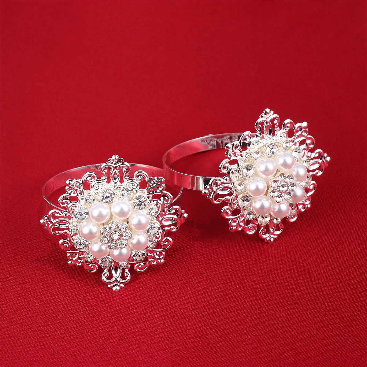 

10pcs Napkin Rings Silver Floral Style Wedding Banquet Table Decoration 5X5Cm Zinc Alloy Acrylic Dinner Party Bridal Shower