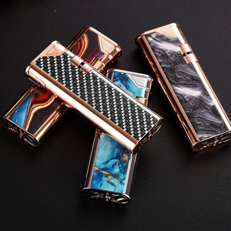 

Новая креативная модная ультратонкая металлическая газовая зажигалка для улицы, ветрозащитная, с поворотным поджигом, элегантная, с открытым пламенем, для сигарет