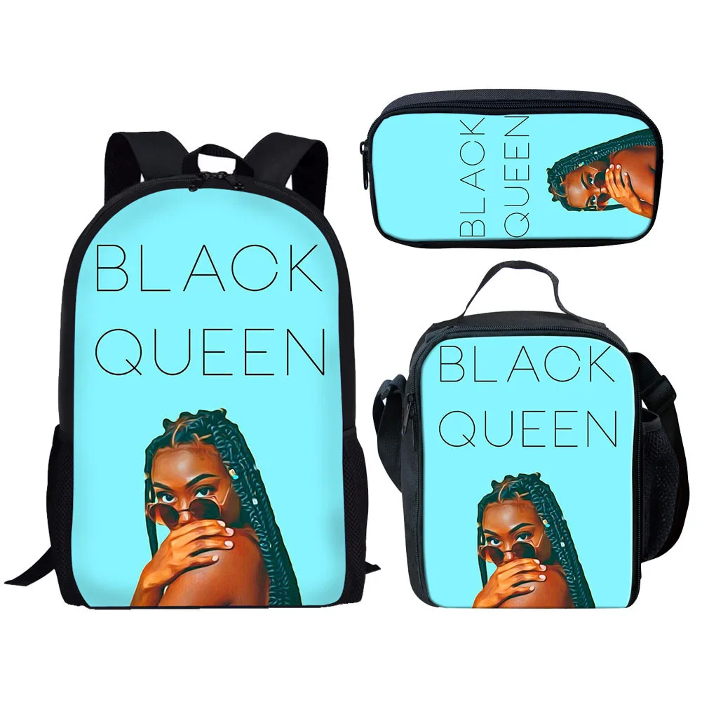 Cartoon Youthful Novelty African Girls 3D Print 3pcs/Set Student Travel bags Laptop Daypack Backpack Lunch Bag Pencil Case