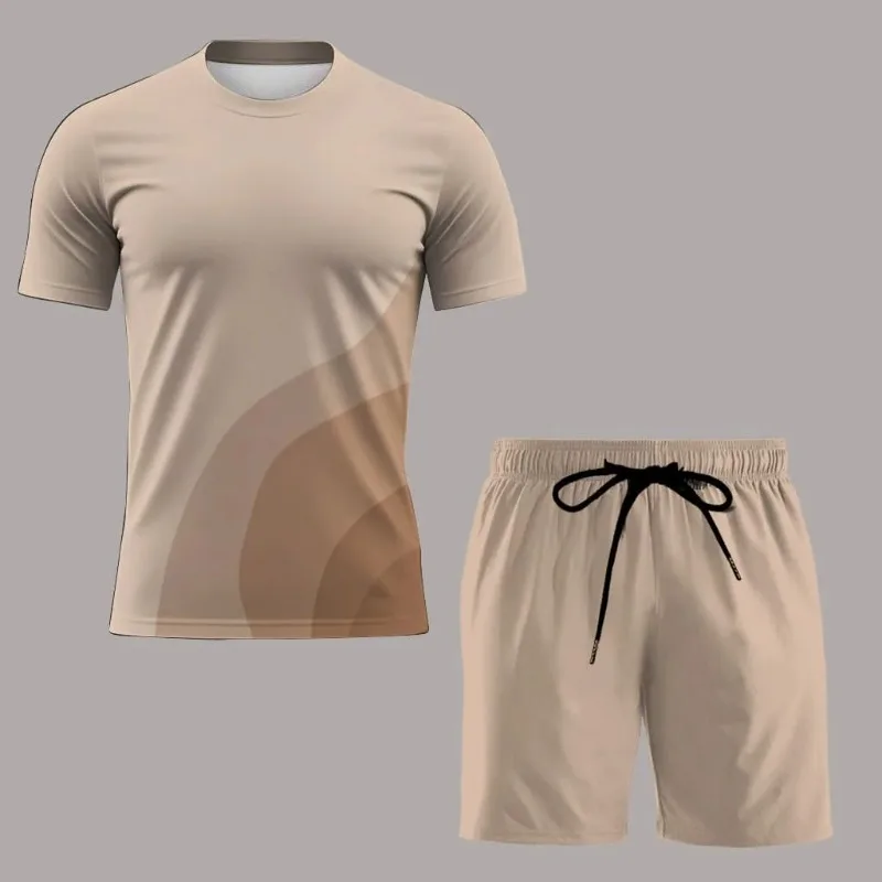 2025 Outdoor Tennis Sportswear Summer Running and Fitness Set Fashion 3D Printed Men's Short Sleeved T-shirt Shorts 2-piece Se