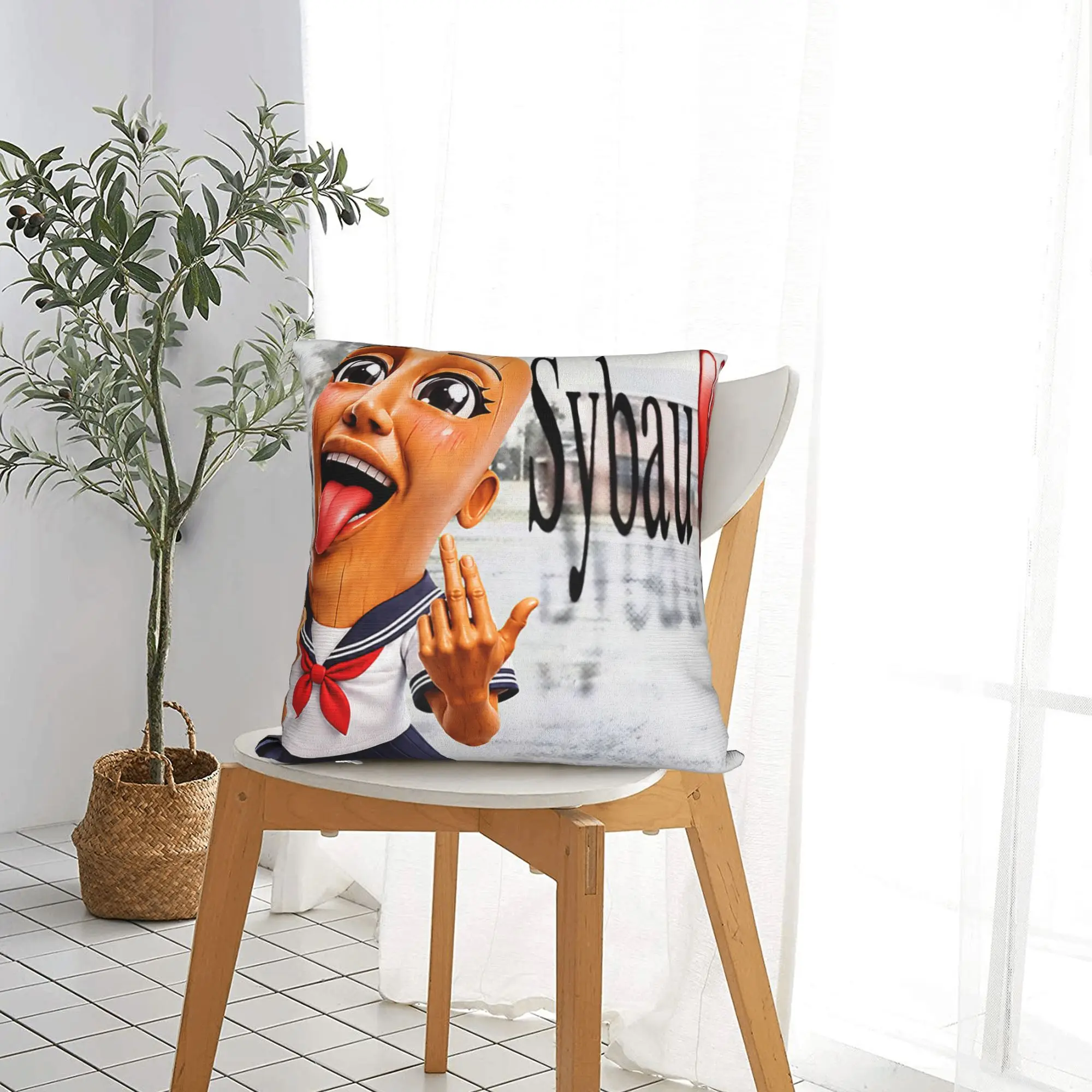 Funny Anime Tung Tung Tung Sahur Chan Brainrot Meme Pillowcase Soft Cushion Cover Decoration  Pillow Case Cover Home Zippered