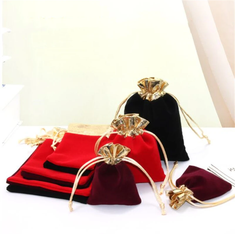 10pcs 12X15cm Gold Velvet Pouches Jewelry Sachet Organiser Drawstring Ccloth Bag Cotton for Wedding Gift Packing Beads Container