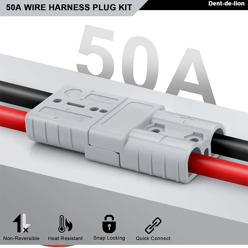 AGASHE 1 Set of 2 50A Battery Adapters, Cables with O-Terminals - Electric Forklift Charge Plug, 12V Winch Trailer Connector Kit
