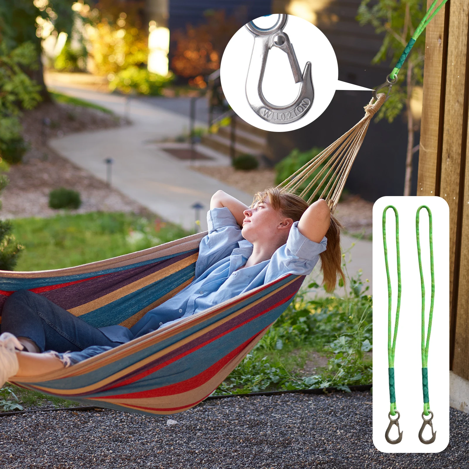 Heavy Duty Nylon Sling with Metal Hook - Wear-resistant - Suitable for Outdoor Hammocks, Tree Swings, and Patio Chairs