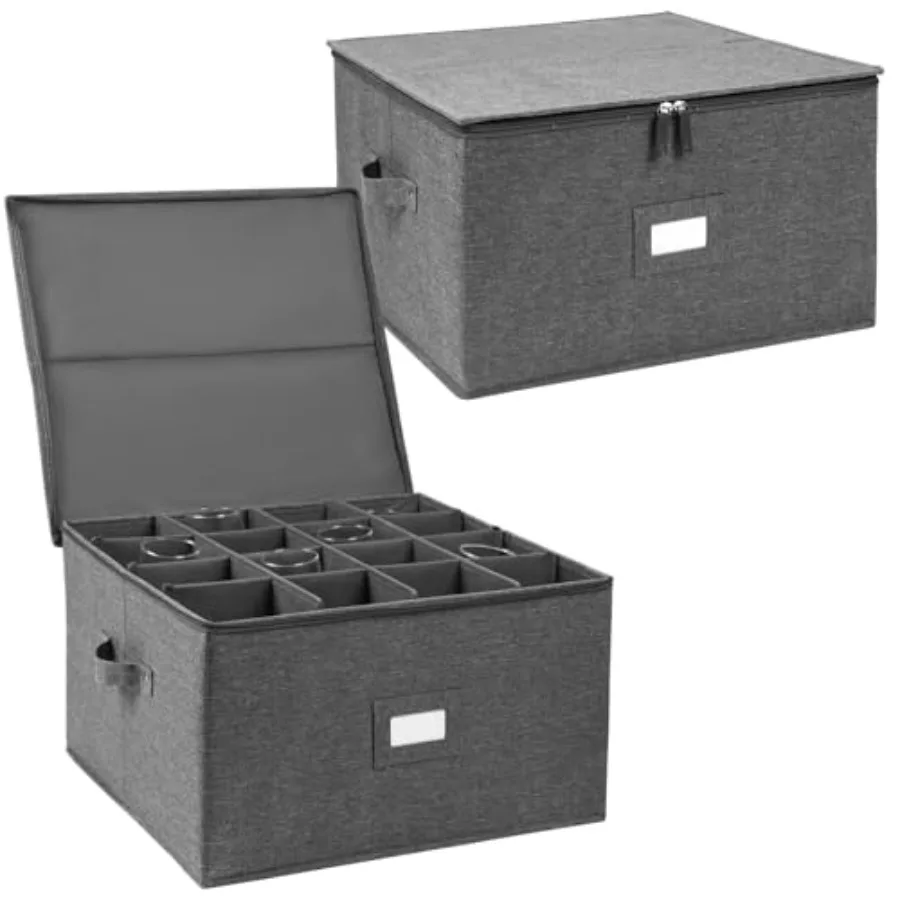

Stemware Storage Cases 2 Pack, Wine Glass Storage Box Containers with Dividers for Glassware or Crystal, Holds 32 Red or White