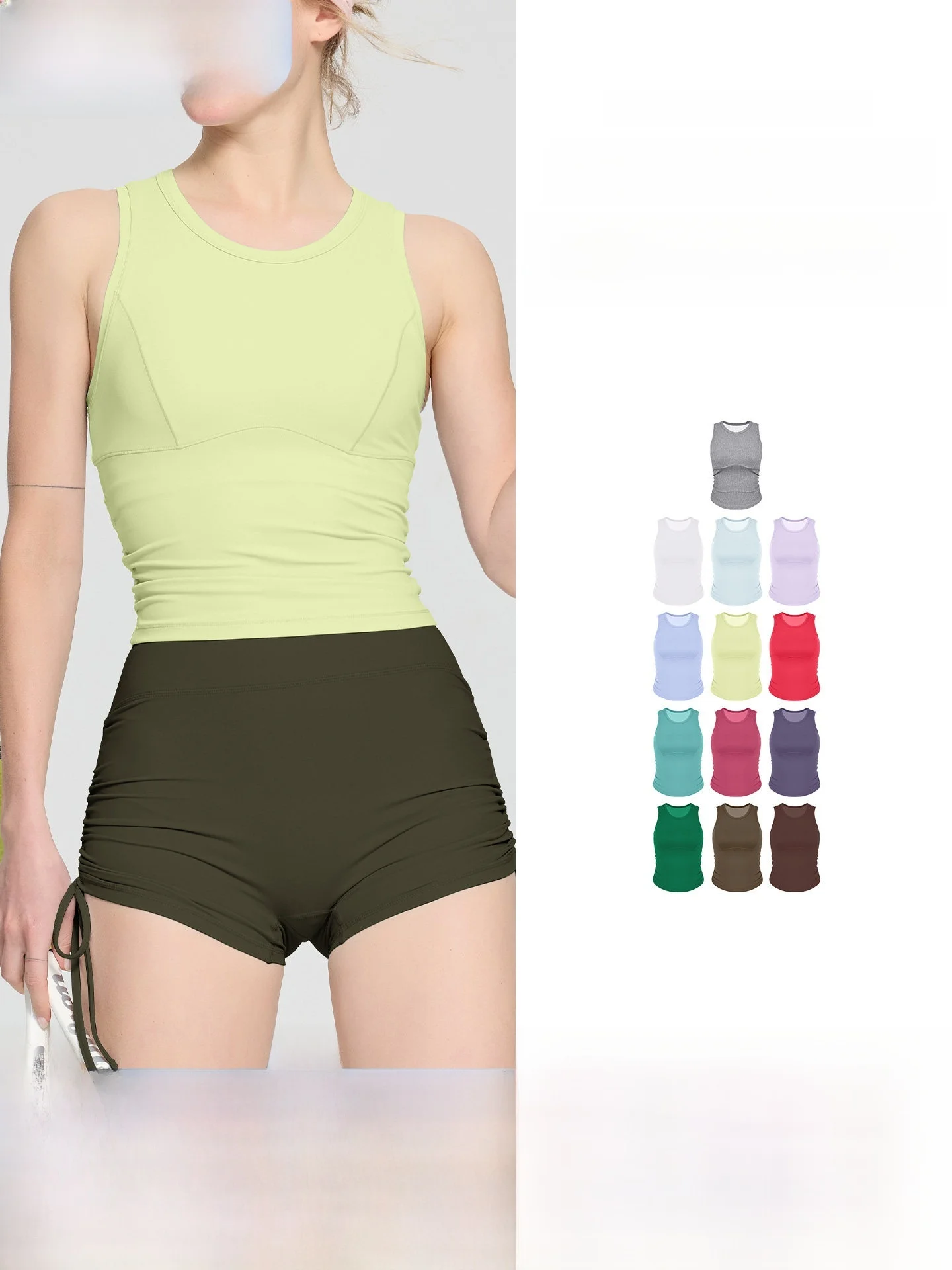 Women's Sports Fixed Cup Vest No Sleeve Quick Dry Running Training Bra Shock Absorption Anti Sagging round Neck Top