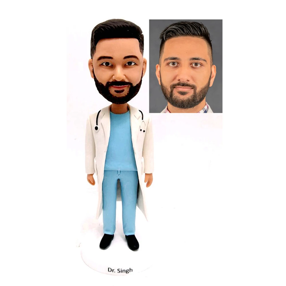 

MEJELE Custom Bobblehead Figurine Funny Gift for Dad,Personalized Handmade Clay Figure Crafted by Photo,Customizable Male Doctor