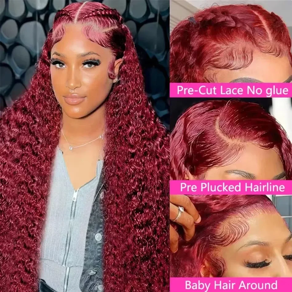 

300 Density 99J Burgundy Curly 13x6 Hd Lace Frontal Wig Human Hair 30 34Inch 13x4 Water Deep Wave Red Colored Wig For Women