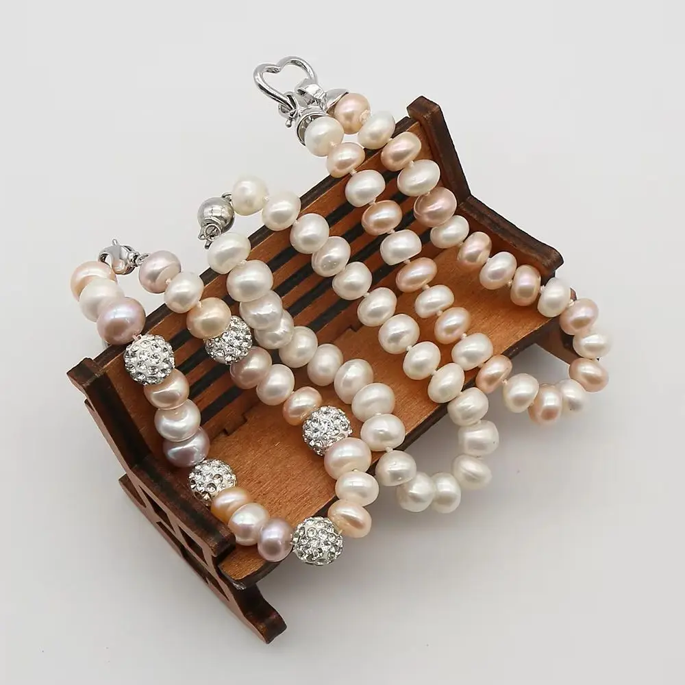 

9-10mm Multi-style Natural Freshwater Pearl Flat Round Bead Bracelet With Lobster/heart/round Clasp Jewelry Accessory 1strand