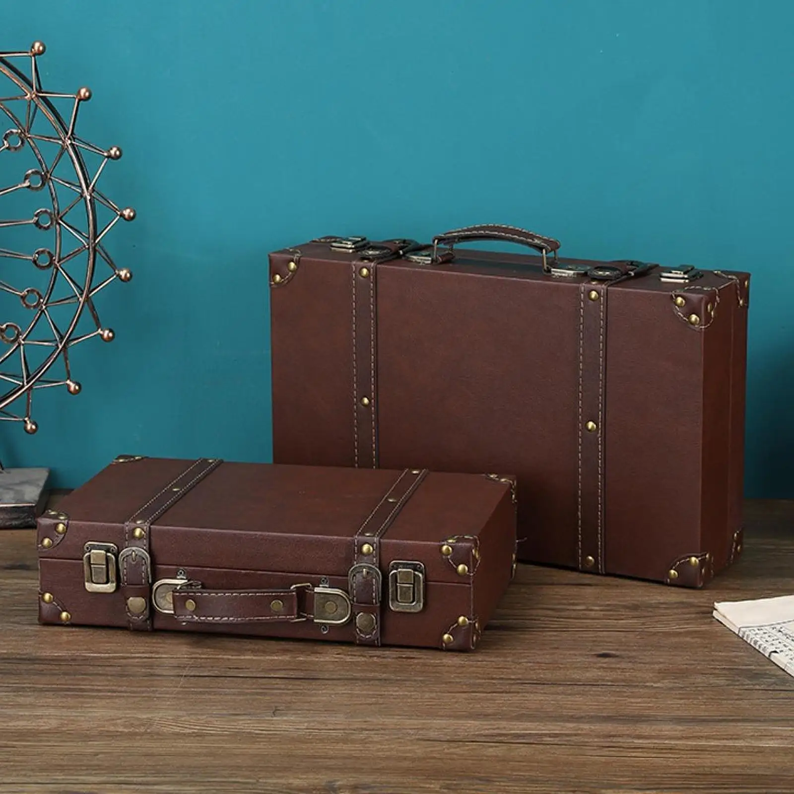 Small Storage Chest Brown Party Décor Ornament Collectibles Old Fashioned Keepsakes Decorative Wooden Vintage Style Suitcase