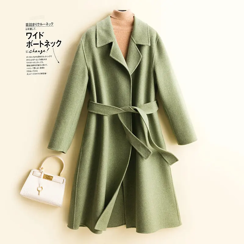 Double-sided Oversized Belted  Wool Cashmere Peacoat Trench Coat Fashion Ladies Long Loose Woolcoat Camel Overcoat