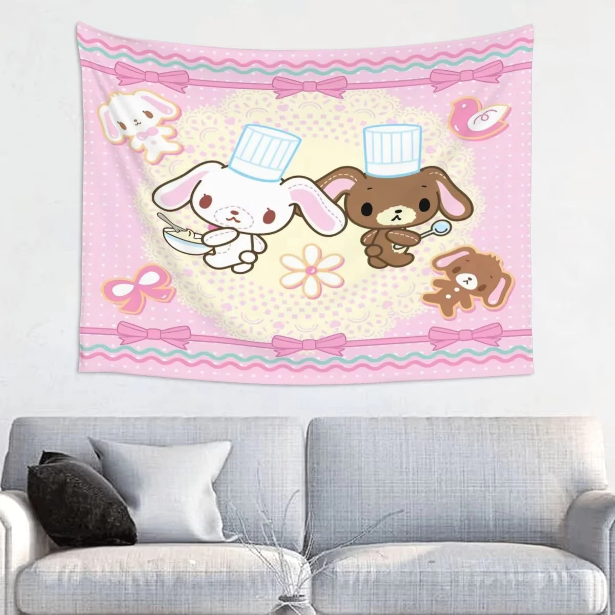 S-Sugarbunnies Anime Print Large Tapestry Wall Hanging Hippie Wall Tapestry Kawaii Cartoon Decor Living Room Bedroom Home Decor