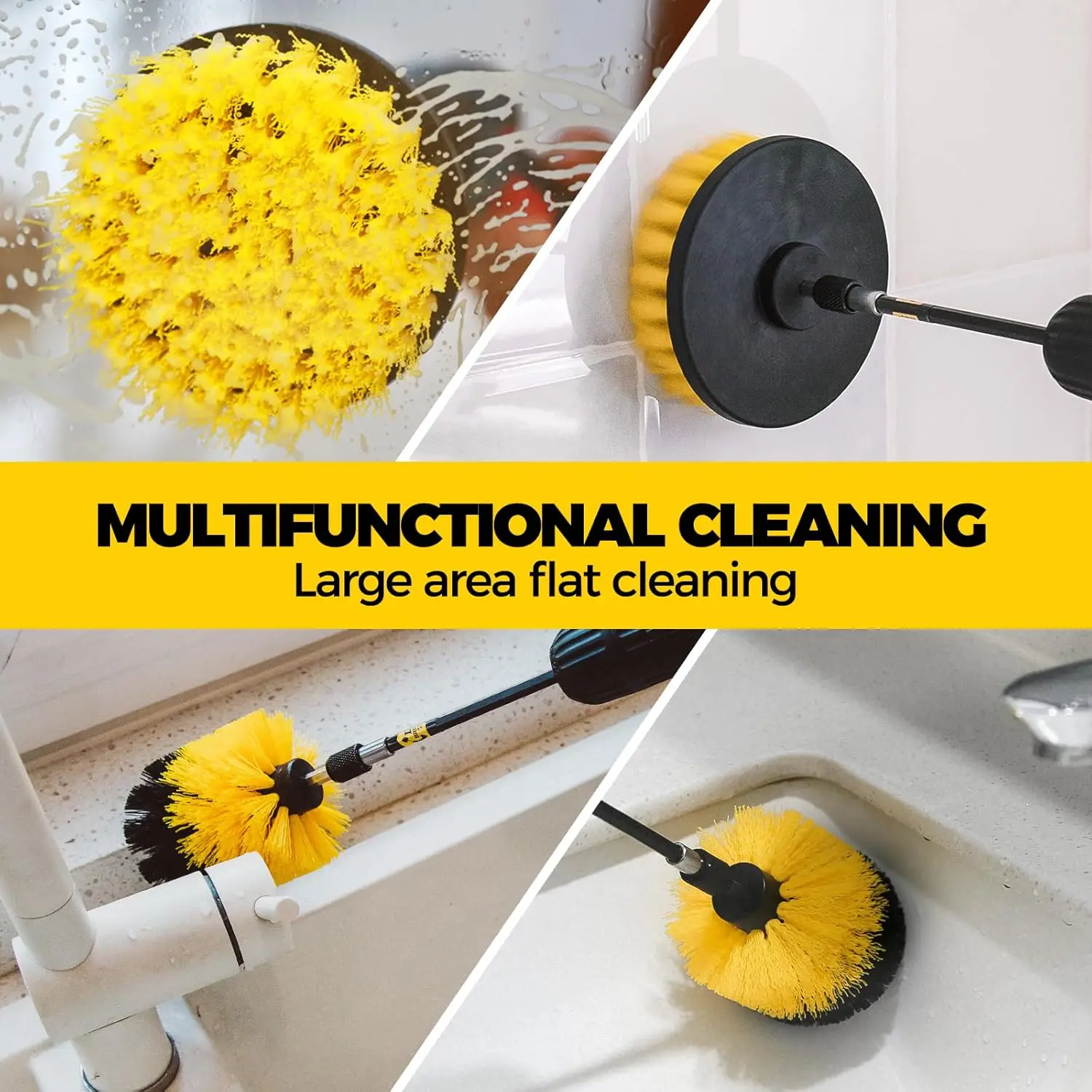 Drill Brush Power Scrubber Cleaning Brush Extended Long Attachment Set All Purpose Drill Scrub Brushes Kit for Grout, Floor, Tub, Bathroom and Kitchen Surface,Scratch Brushes