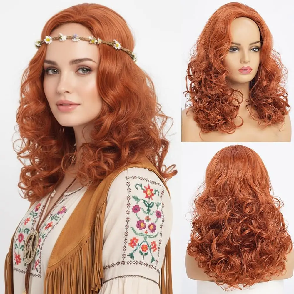 16inch fashionable gold bracelet free synthetic wig, suitable for women to wear at Halloween, music festivals,and themed parties