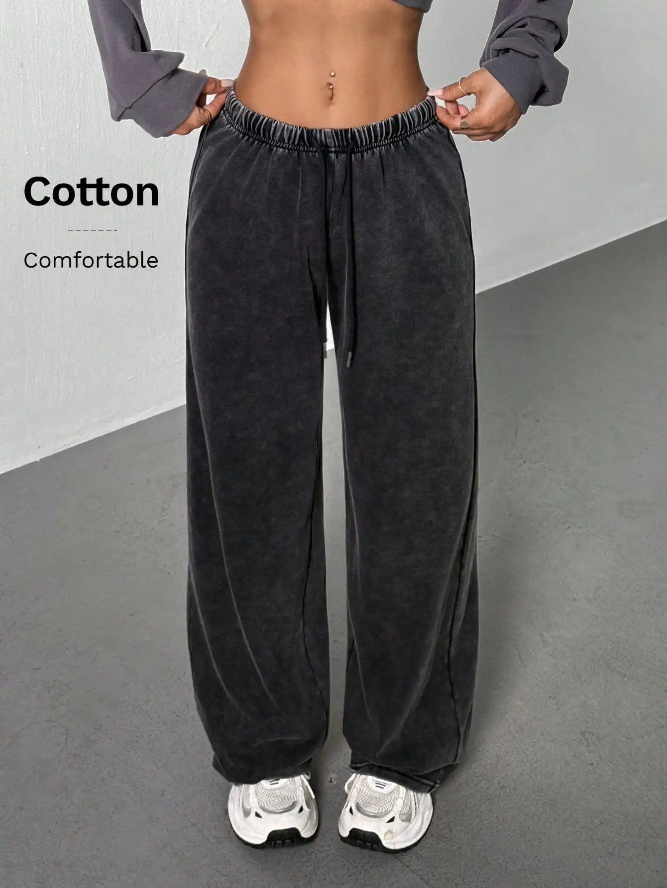 

Women's Low-Waist Wide Leg Cotton Sweatpants, Comfortable Loose Fit for Casual Wear