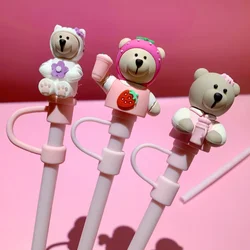 1PC Pink Bear Straw Stoppers for 6-8mm Straws Silicone Straw Cover Caps Dust-Proof Kawaii Cartoon Bottle Stopper