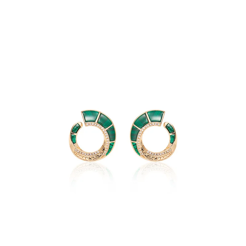 SY Luxury Jewelry Snake-Patterned Earrings 925 Silver Malachite C Shaped Simple And Fashionable Versatile For Ladies