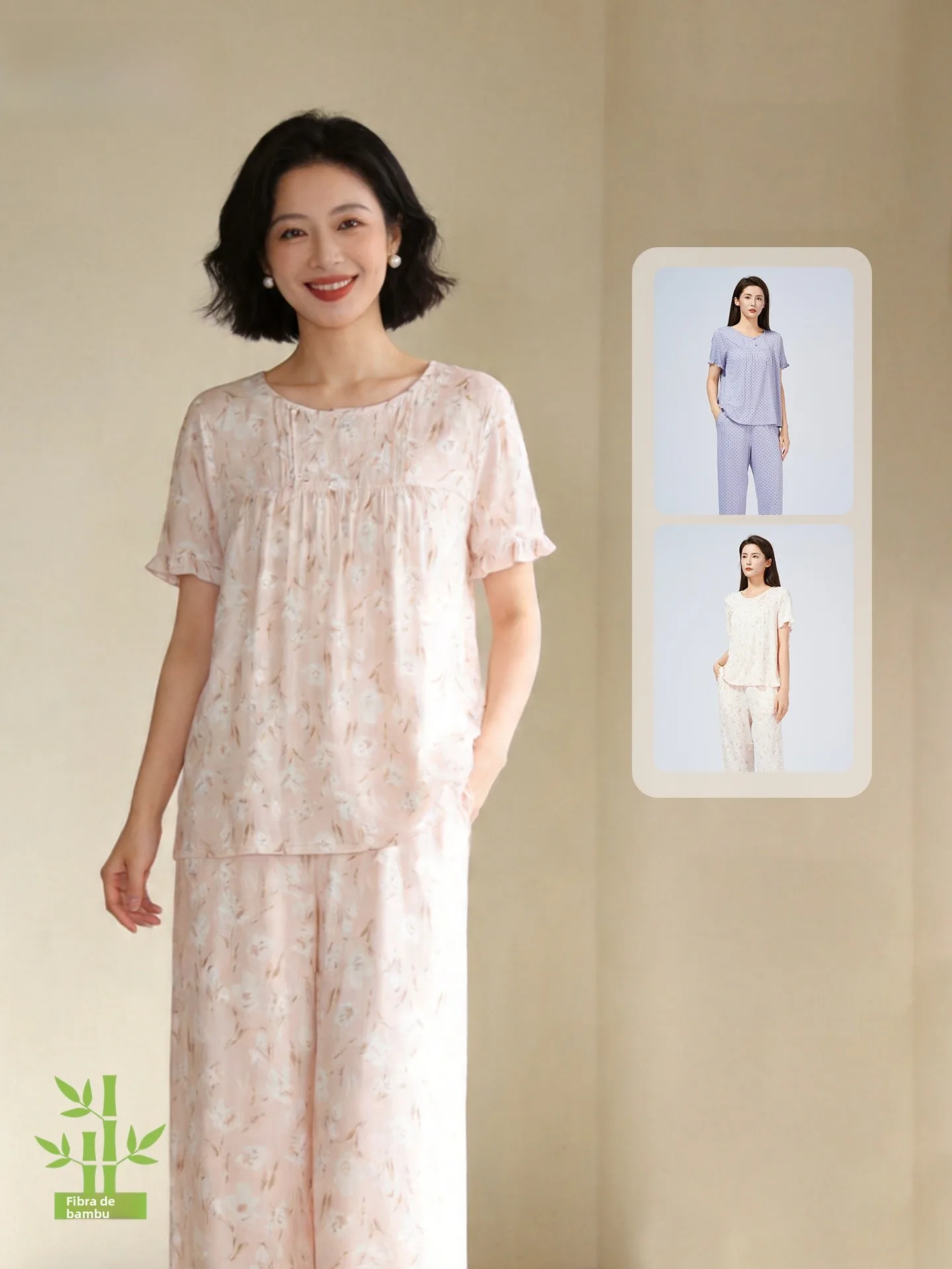 ladies-round-neck-short-sleeve-seven-foot-pants-set-summer-thin-bamboo-fiber-cool-feeling-breathable-nightgown-home-clothes-3088