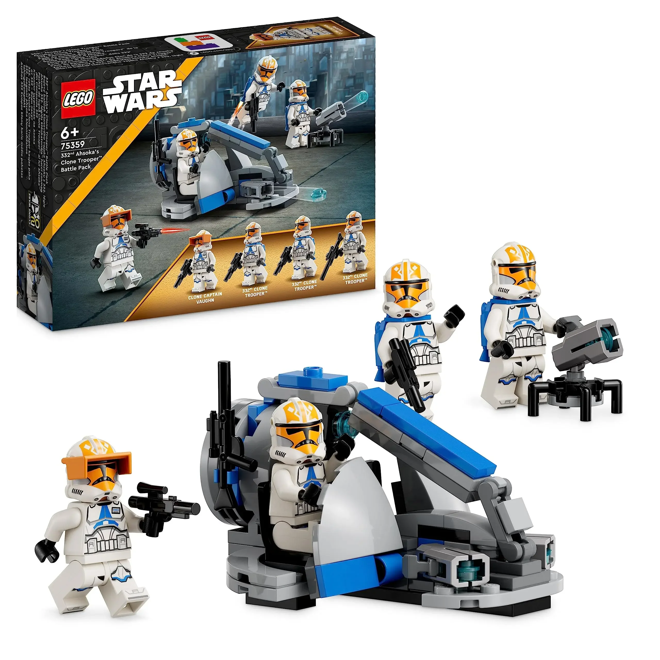 

LEGO Star Wars 332nd Ahsoka’s Clone Trooper Battle Pack 75359 Building Toy Set Special Helmet, 3 332nd Clone Troopers 108Pieces
