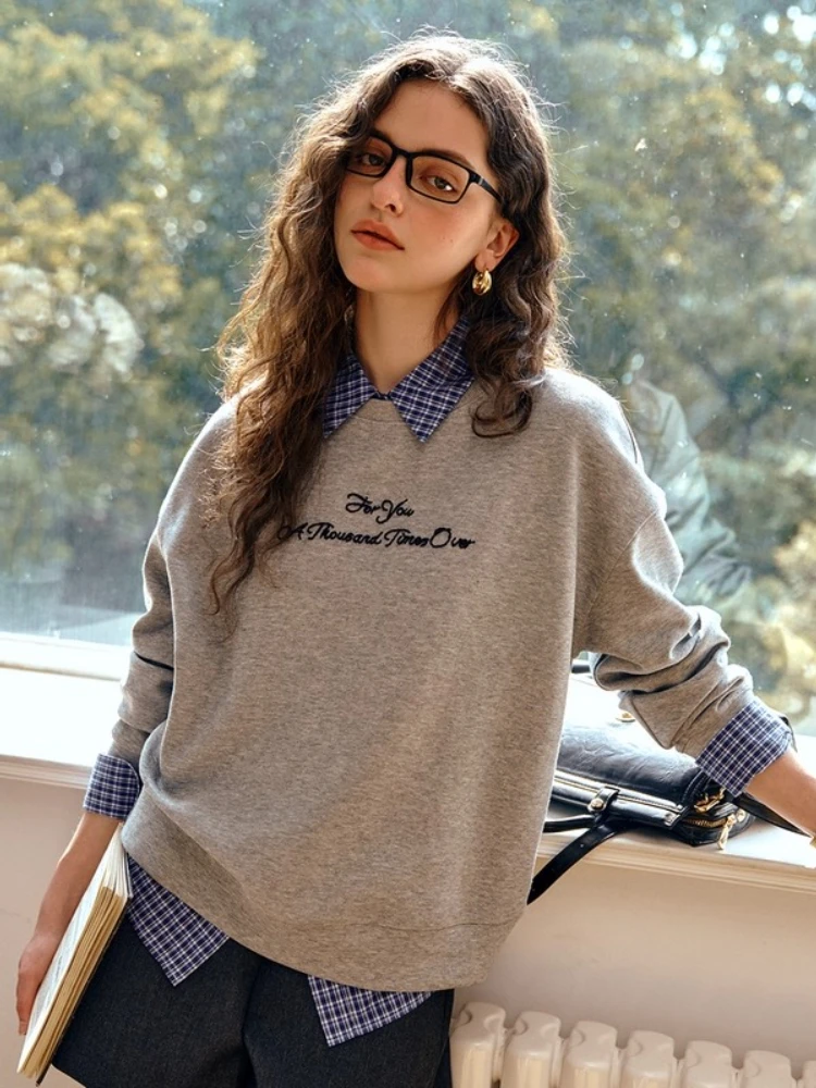 

OLrain Women's Casual Sweatshirts Letter Embroidery Loose Sweater Autumn 2025 O-neck Pullover Sweaters Female Tops O57QR001099