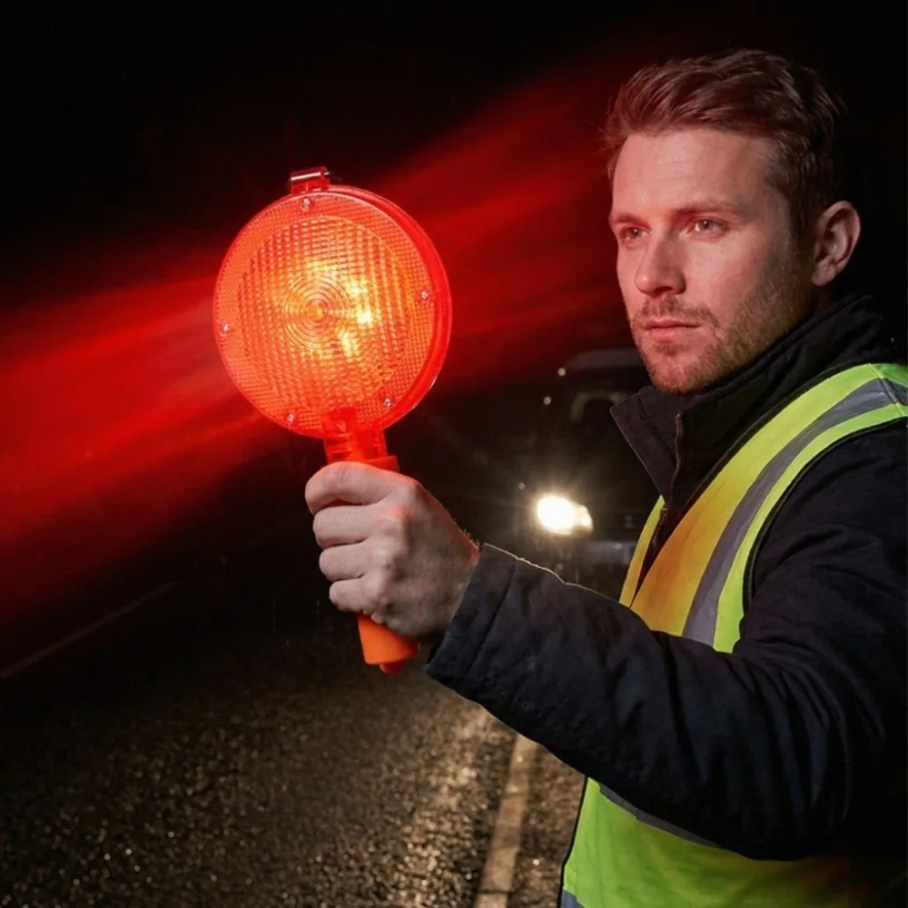 Waterproof Handheld LED Barricade Light Strobe with Ring LED Warning Light Large High Visibility Traffic Cone Light Night Use