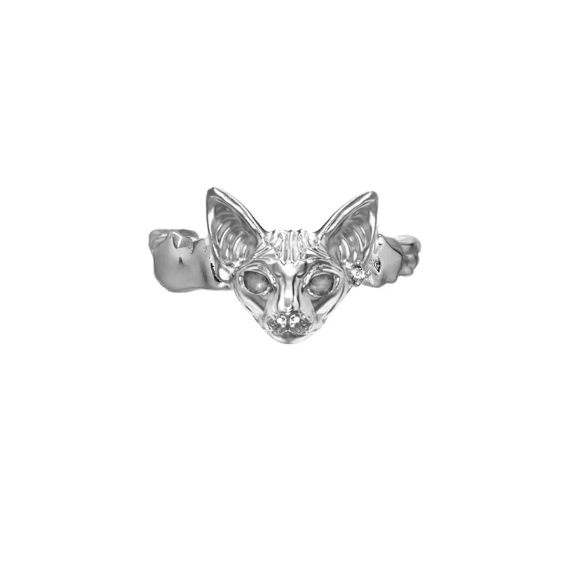 Fashion Simple Adjustable Cat Rings Silver Color Cat Head Rings for Women Girl\'s Fine Jewelry Gifts