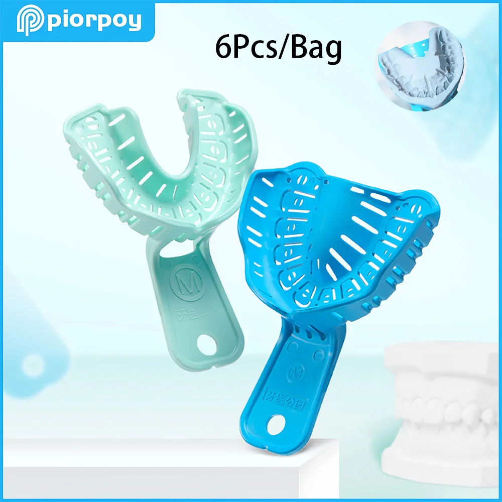 PIORPOY 6Pcs/Set Disposable Denture Trays Dental Impression Kit S/M/L Plastic Full Mouth Removable Partial Mold Tray Dopship