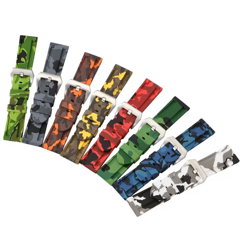 Universal 20mm 22mm 24mm 26mm Silicone Watch Strap Camouflage Rubber Bracelet Sport Replacement Watch Band for Men Wrist Band