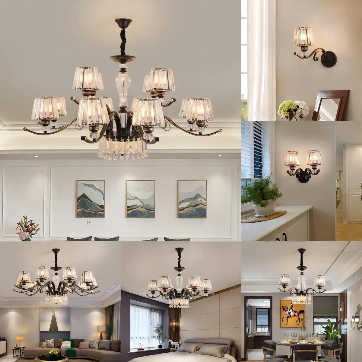 مصباح كريستال فاخر لغرفة المعيشة، مصباح مطعم أمريكي، طبقة مزدوجة