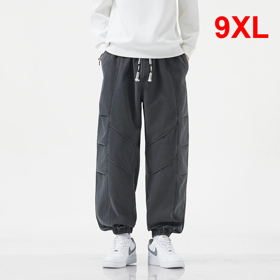 

9XL большие размеры брюки-джоггеры мужские спортивные штаны модные повседневные однотонные брюки большого размера с эластичной талией