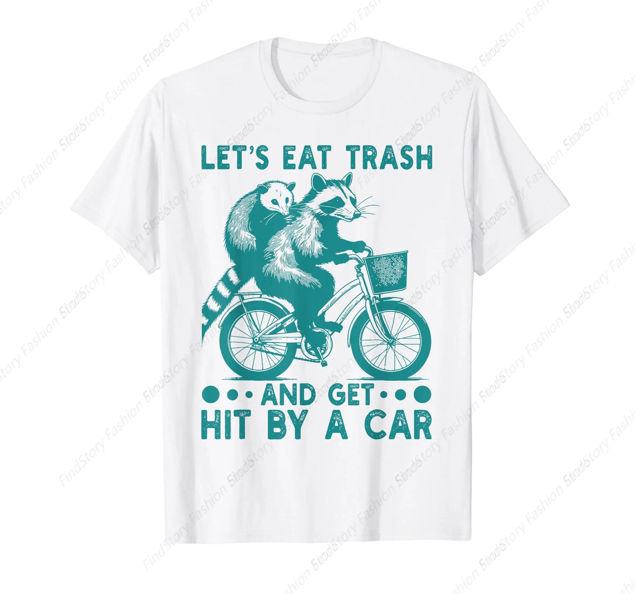 Let's Eat Trash Funny Hit By A Car T-Shirt For Men Washed Cotton Vintage Short Sleeve Crew Neck Clothing Fashion Streetwear Tops