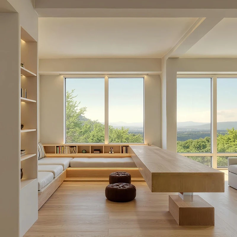 أثاث بتصميم بسيط على الطراز الخشبي الكريمي الحديث، ديكور منزلي كامل مخصص للفنادق والفلل