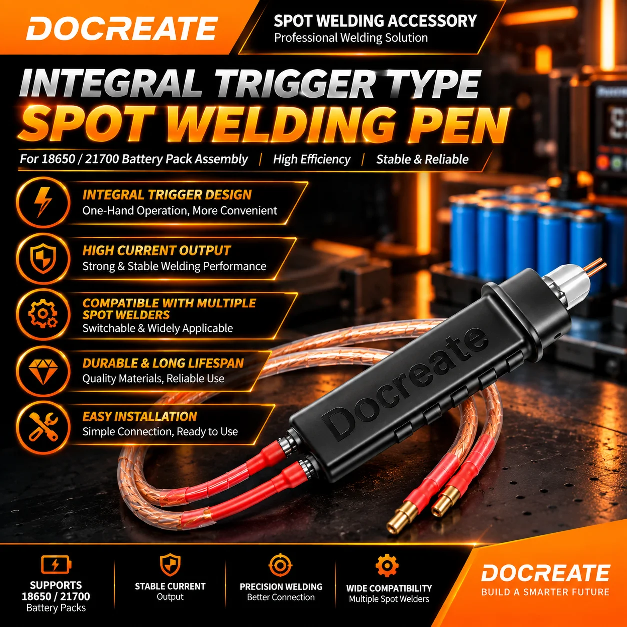 Docreate 760 1500A Portable Spot Welding Pen, Handheld Battery Spot Welder with Trigger Switch for 18650 Nickel Strip