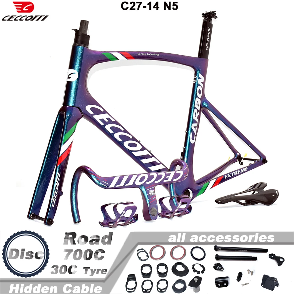 CECCOTTI RF27 Model Full Hidden Cable Carbon Frame Paint Chameleon color Road Bike Frameset T47BB Disc Brake Max tires 30