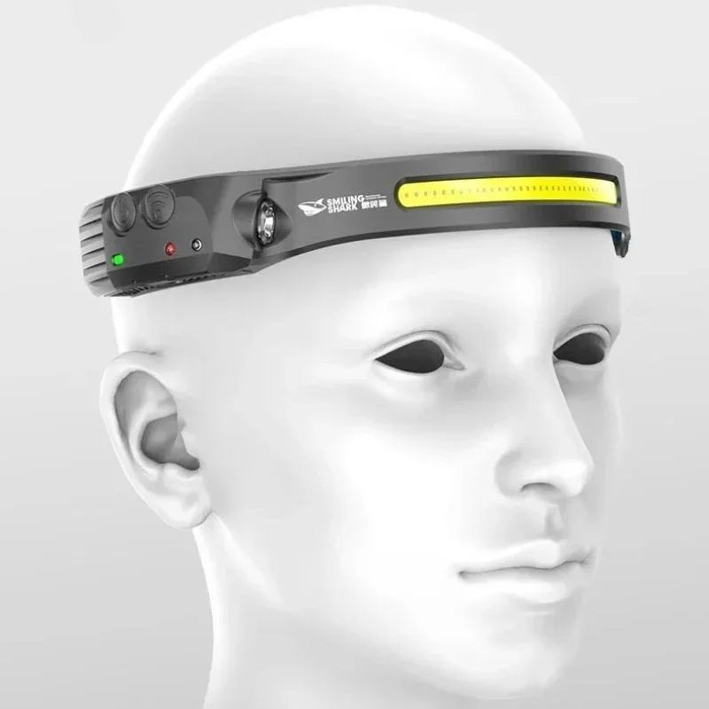 SMILING SHARK Headlamp Powerful Motion Sensor Induction Head Torch USB Rechargeable Built‑in Battery Flashlight  TD-0125