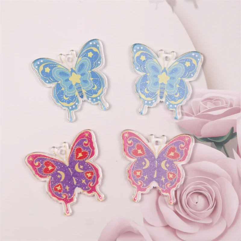 New style 50pcs/lot color pattern print animals cartoon butterfly cow shape acrylic beads diy jewelry accessory