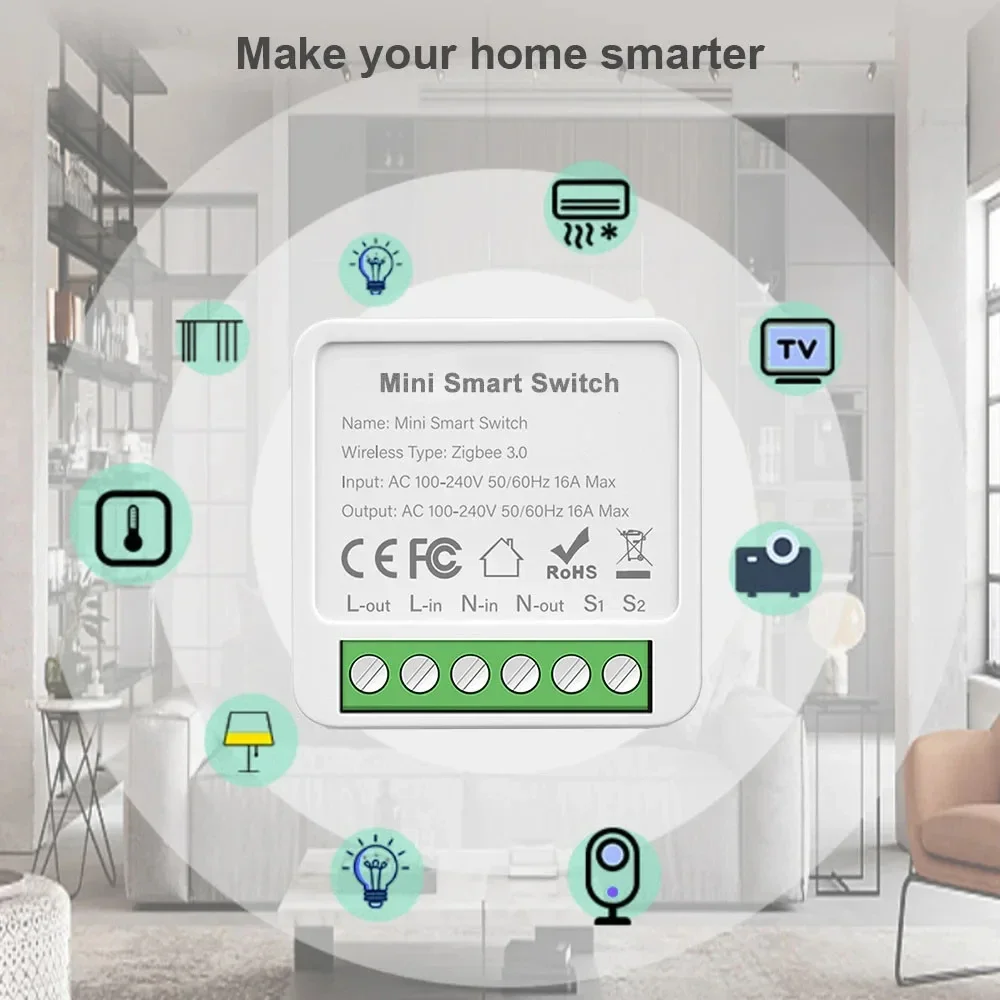 Tuya ZigBee/WiFi وحدة تبديل ذكية 16A/20A مراقبة الطاقة قواطع مرحل صغيرة أتمتة المنزل الذكي يعمل مع Alexa Google