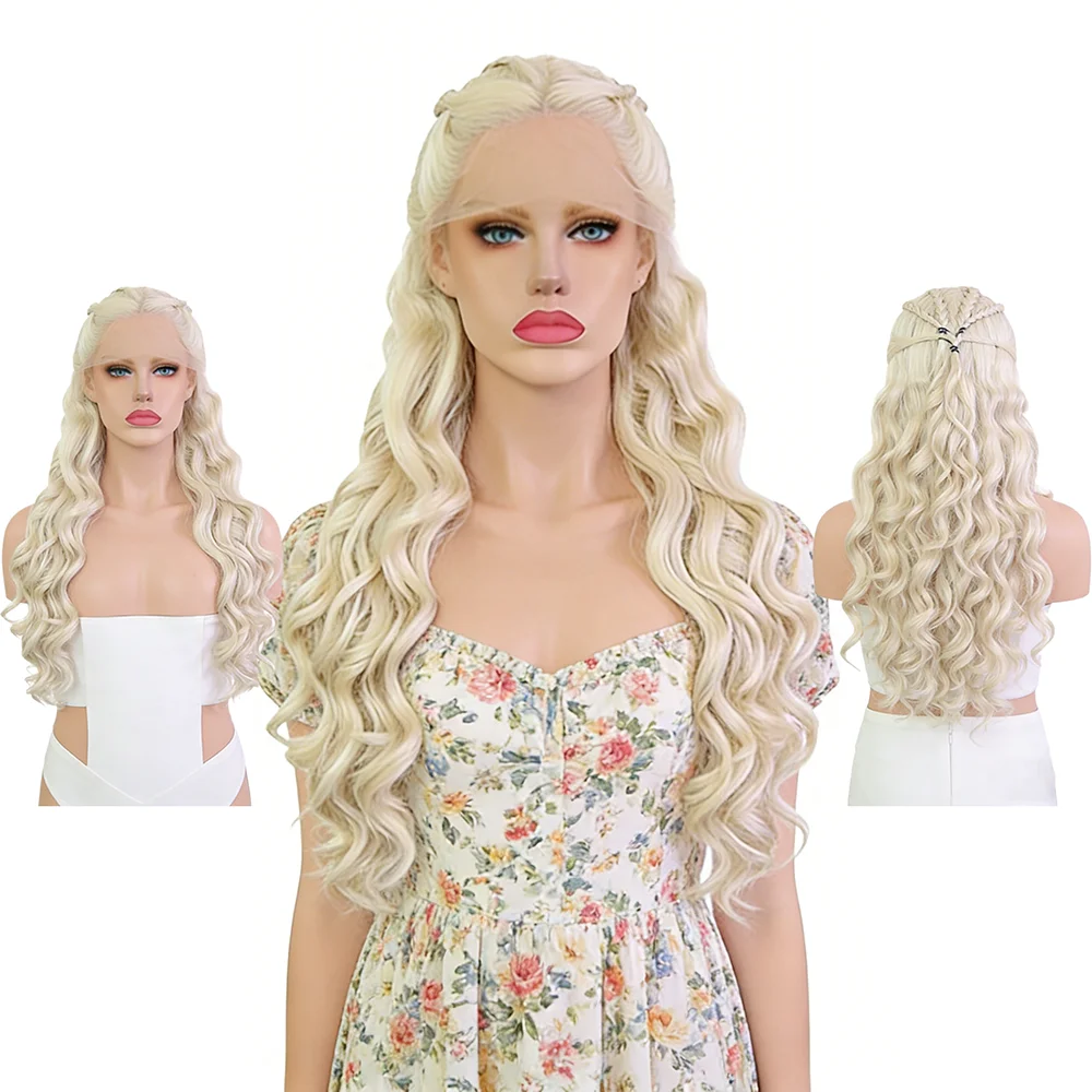 

Парик для косплея Дейенерис Таргарин, светло-русый с серебристо-серым оттенком, длинный волнистый парик с кружевной передней частью для женщин, для Хэллоуина, вечеринок, Комик-Кона, на каждый день