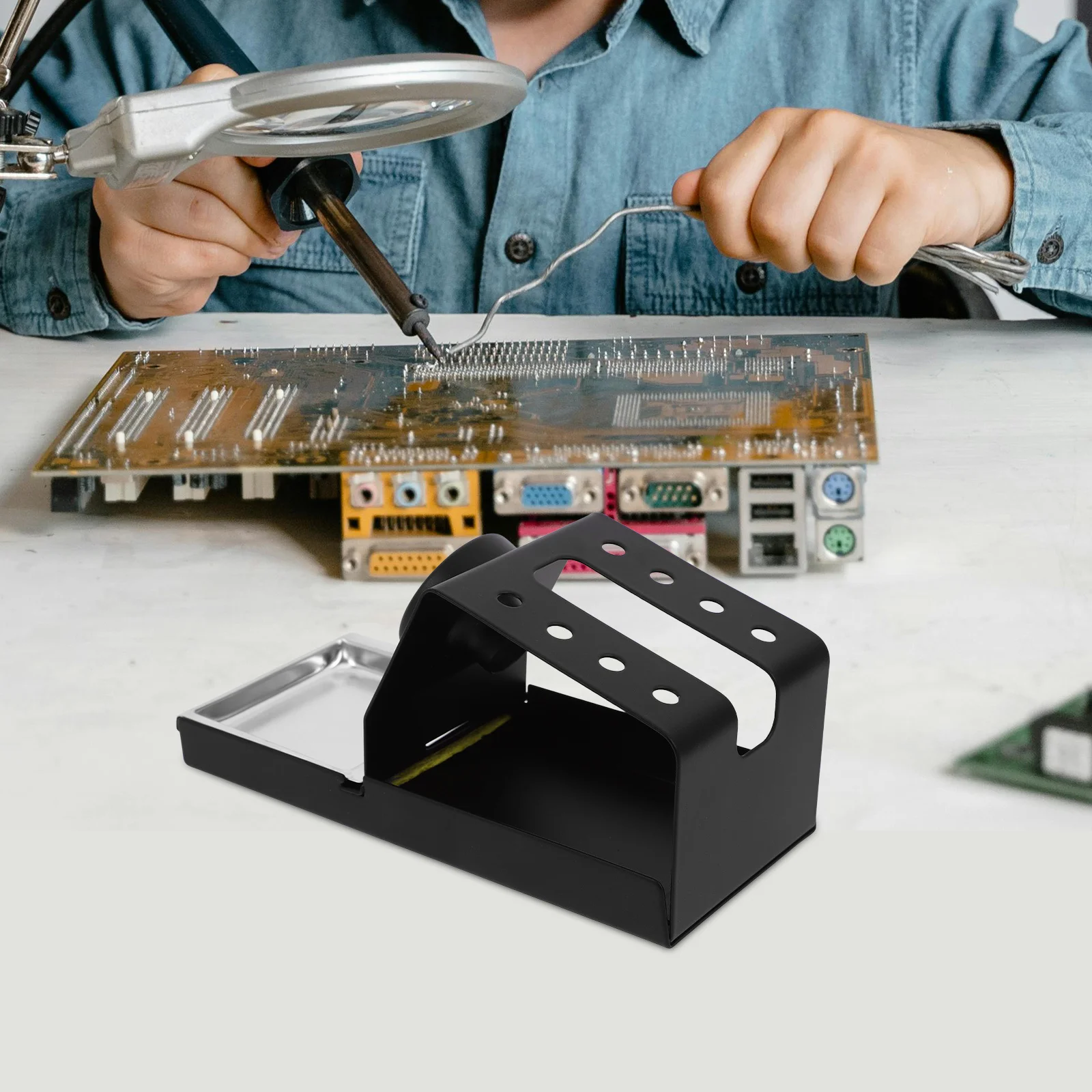 Soporte de soldador totalmente metálico, soporte estable y duradero, estación de trabajo de soldadura para manualidades DIY, soporte de soldadura electrónica
