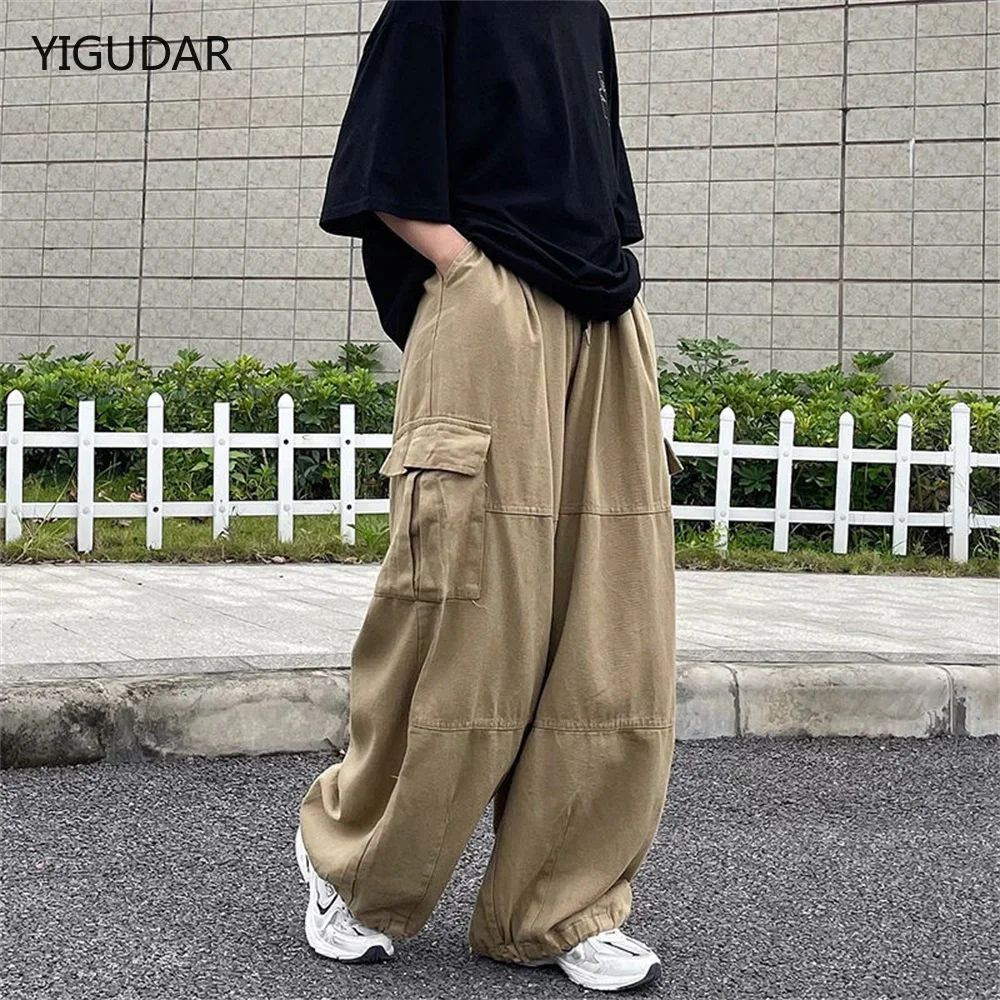 Harajuku Vintage Wide leg jeans Pants Men Casual Joggers Harem Pants White Cargo Pants Skateboard Trousers 2022 Streetwear