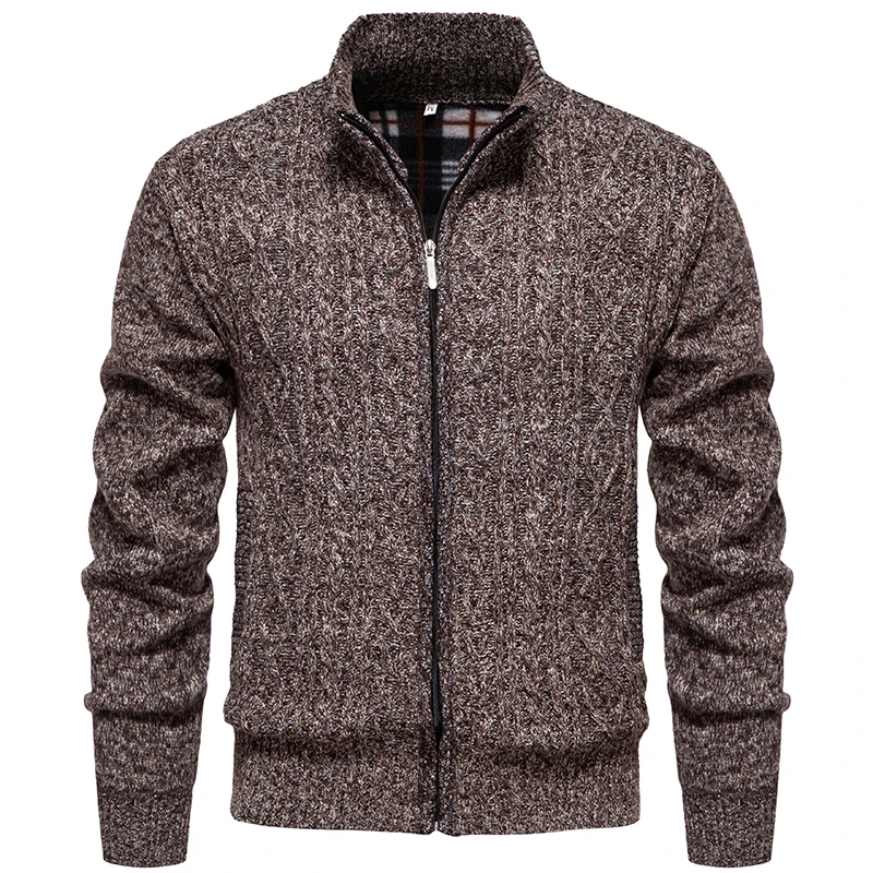 Cardigan chaud en cachemire avec col montant pour hommes, pulls en laine, pulls à fermeture éclair, tricots décontractés, vêtements pour hommes,