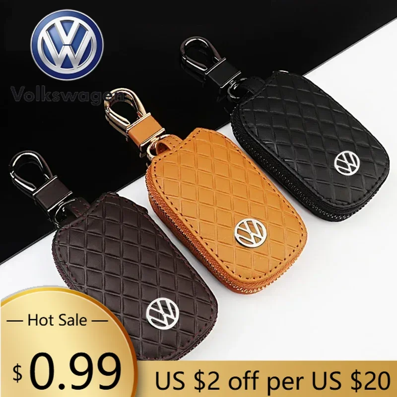 

For VOLKSWAGEN VW Leather Car Logo Key Protective Bag for Volkswagen Passat Santana Touareg Tiguan Golf Bora Lavida Jetta Beetle