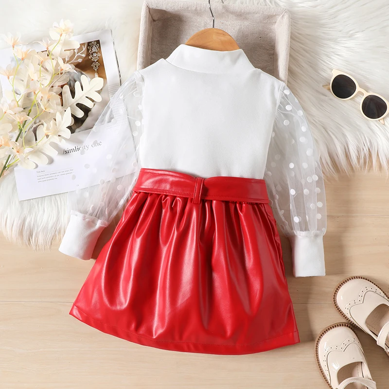 

Toddler Baby Girl Outfit Clothes Fall High Necked Long Sleeve Clothing Pullover Leather A Line Short Skirt Set