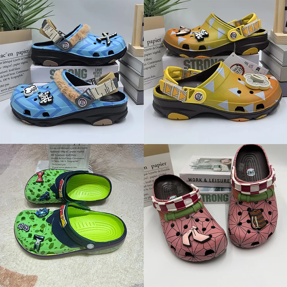 Demon Slayer Nezuko Clogs Pink Spiderweb Print Hole Shoes Detachable Heel Strap Soft Garden Sandals Flash Beach Slippers Teens