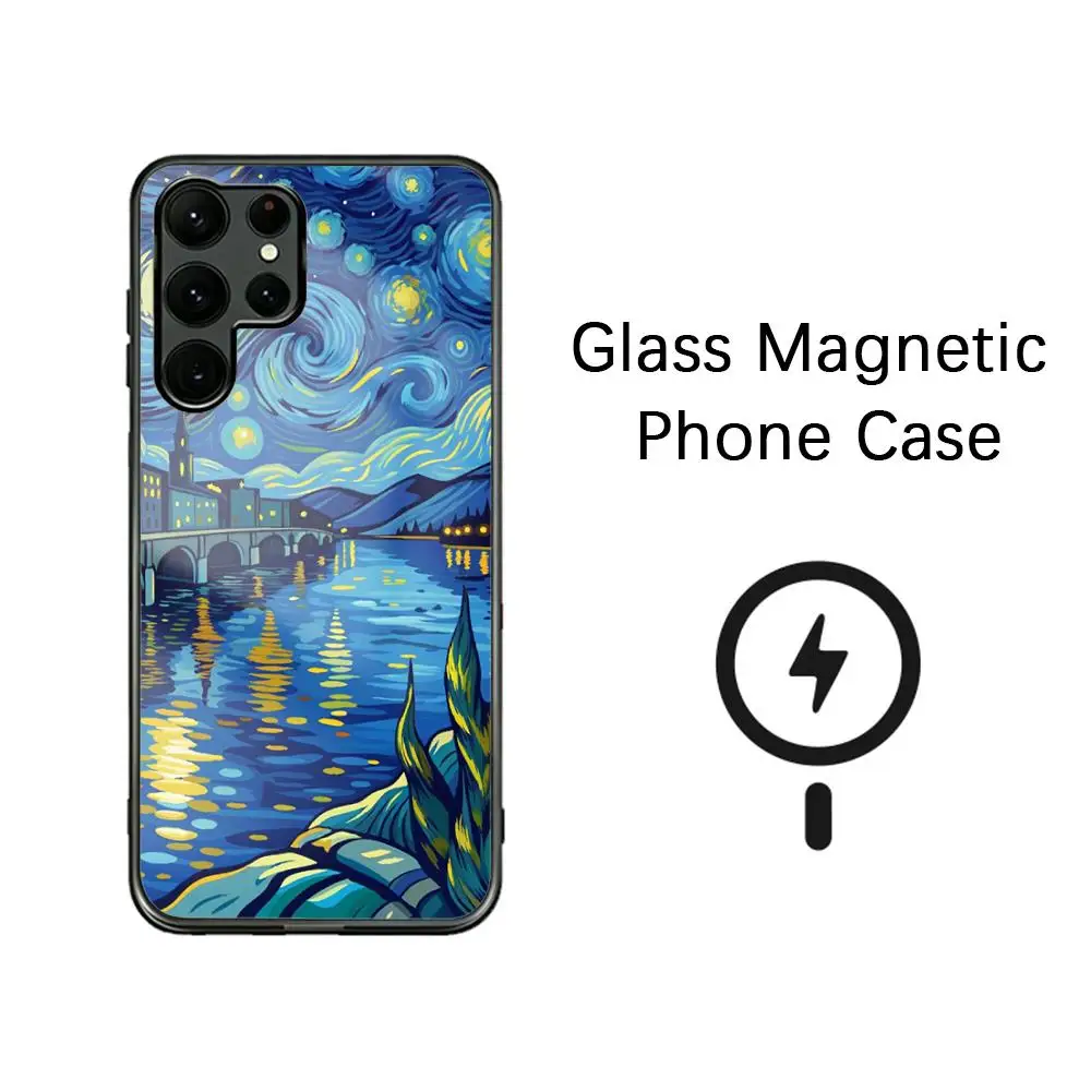 Hot cool Art Starry Sky patinting Phone Case For Samsung S26 S25 S24 S23 S22 S21 S20 Plus Ultra Note20 Glass Magnetic Case