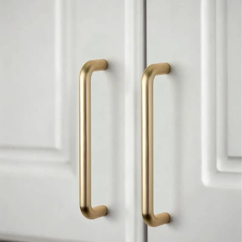 Solid U-Shaped Cabinet Door Handles Bright Silver Brushed Copper Kitchen Cabinet Drawer Wardrobe Door Pulls Furniture Handles