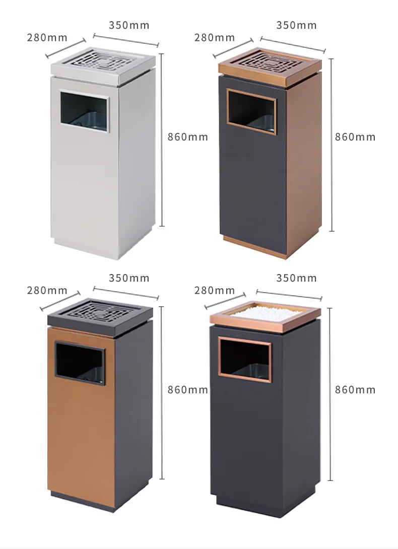 Large capacity square hotel lobby corridor thickened stainless steel trash can